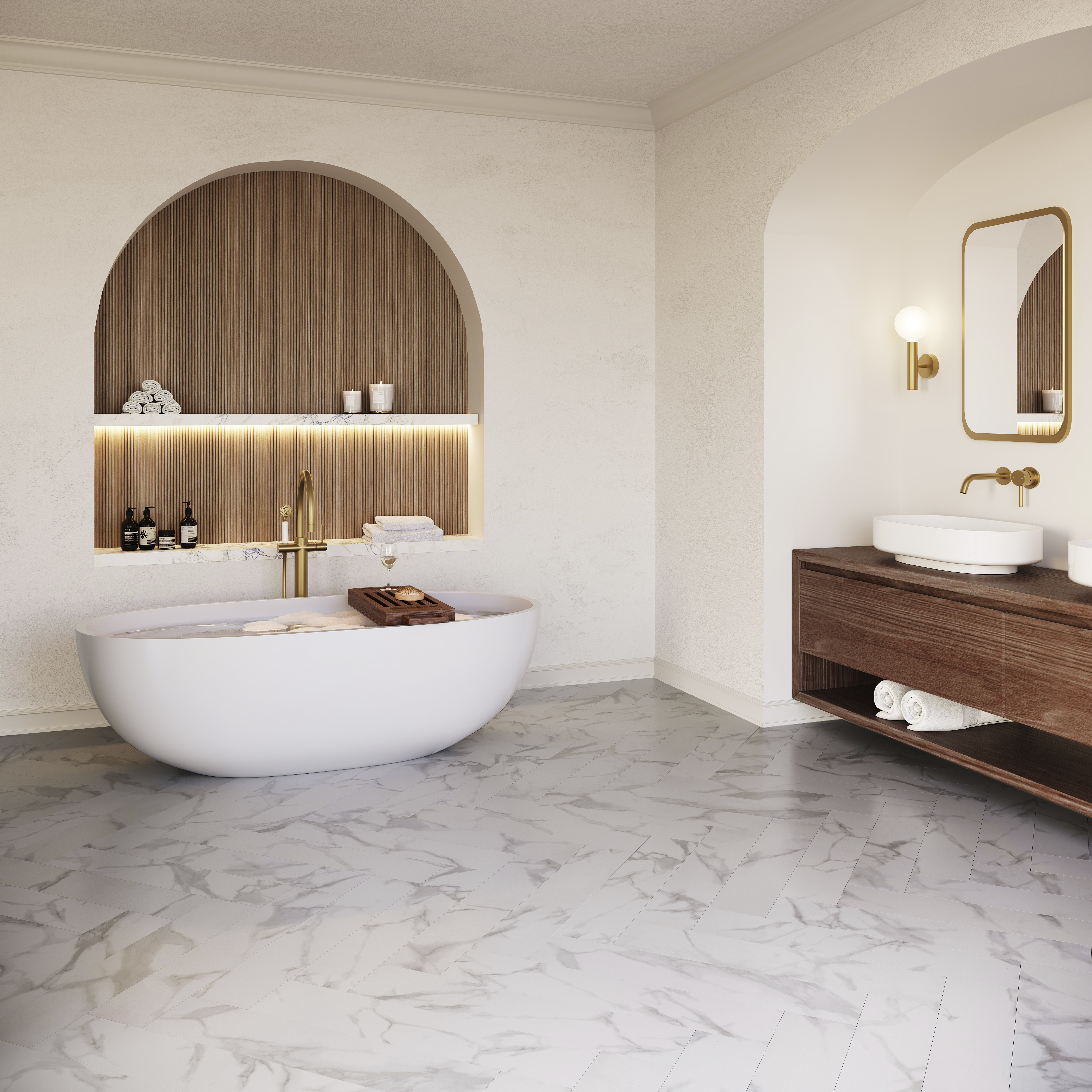 Кварцвинил Invictus Maximus Click Herringbone Pure Marble - Snowflake