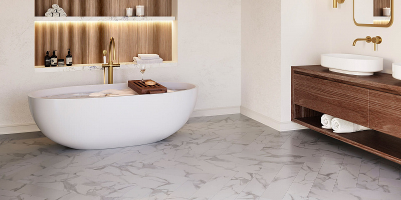 Кварцвинил Invictus Maximus Dryback Herringbone Pure Marble - Snowflake