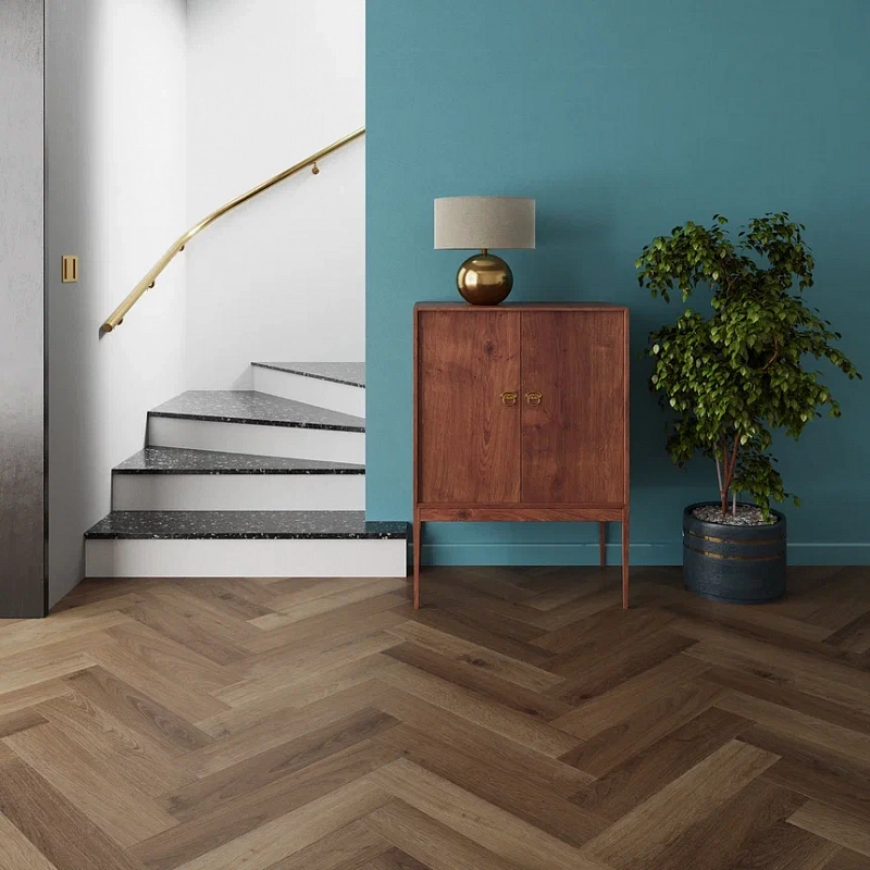 Кварцвинил Invictus Maximus Click Herringbone Highland Oak - Chocolate