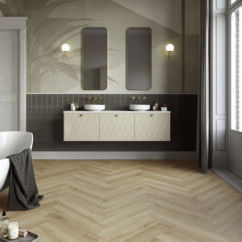 Кварцвинил Invictus Maximus Click Herringbone River Oak - Silt